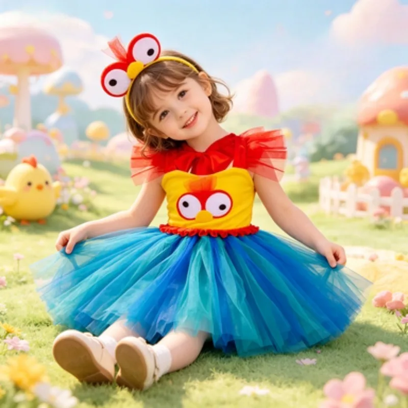 Girls Cute Cartoon Shaped Tulle Puffy Tutu Skirt, Children Halloween Stage Show Clothes, Funny Holiday Party Performance Outfit