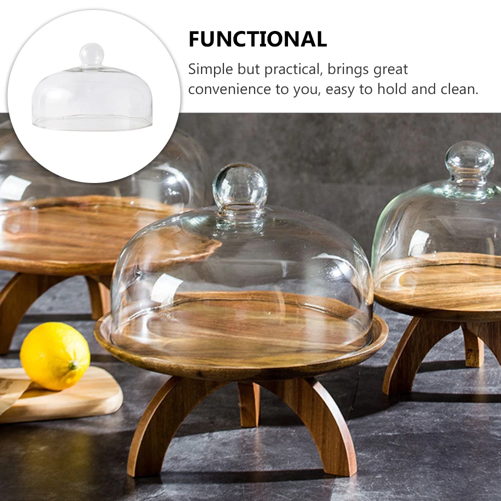 

Glass Cover Transparent White Lid for Cake Stand Dessert Tray Protector Food Display Dust Cover Sturdy Handle Easy Clean Kitchen