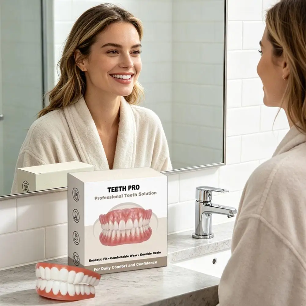 2026 New Hot Selling ﻿Soft Silicone Upper&Lower Dentures Comfort Realistic False Teeth Bright Smile Teeth Appliance for Adults