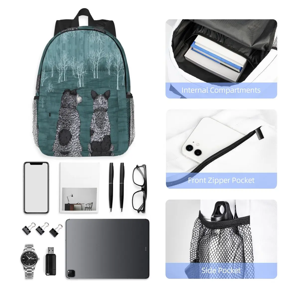 Australian Cattle Dog Blue Heeler Backpack Student Boys Girls BookBag Men Women School Bag Laptop Shoulder Bags