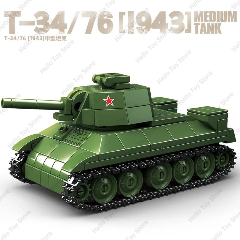 2024 Tank Toys Military T-34 Medium Tank Building Blocks Soviet WW2 T34/76 Armored Car Model Soldiers Gift For Boy Birthday Sets