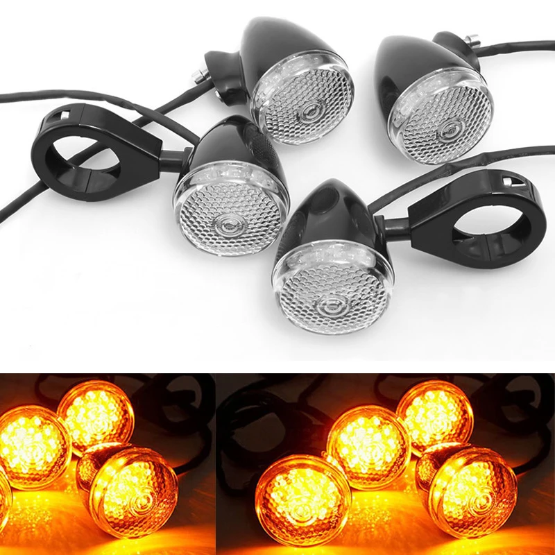 4PCS Front Rear Motorcycle Turn Signal Light 39mm/41mm Motorcycle Accessories Amber Turn Signals Indicator For Harley