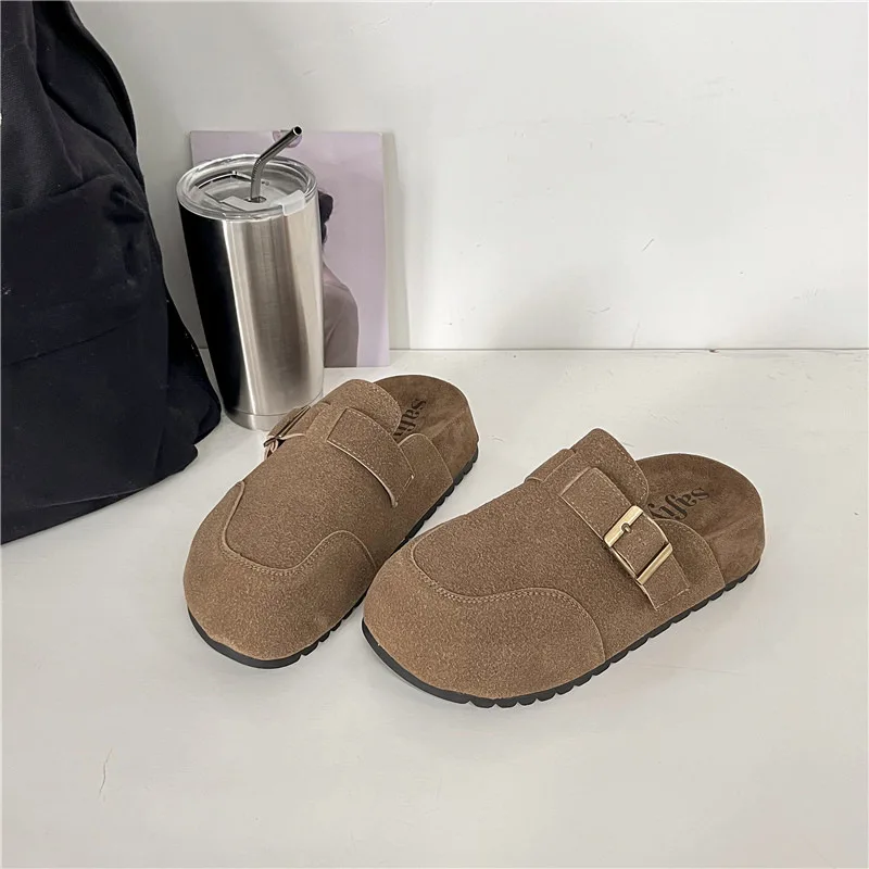 Platform Fashion Women's Suede Mules Slippers Men Clogs Cork Insole Sandals With Arch Support Outdoor Beach Slides Home Shoes