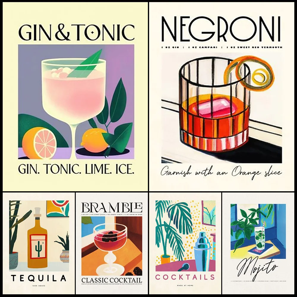 

Nordic Mojito Cocktail Illustration Poster Wall Art Canvas Painting Posters Home Decor Wall Pictures For Living Room Unframed