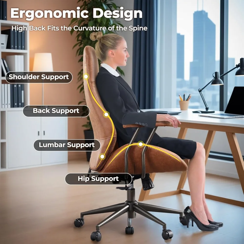 

Ergonomic Office Chair, High Back Faux Leather Executive Chairs with Armrests, Comfy Mid-Century Modern Swivel, Customized