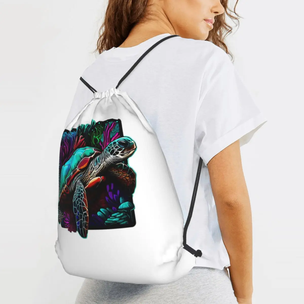 Ocean Turtle, Print 2 Backpacks Multi-function Drawstring Bags Sundries Bag Book Bags for Man Woman School