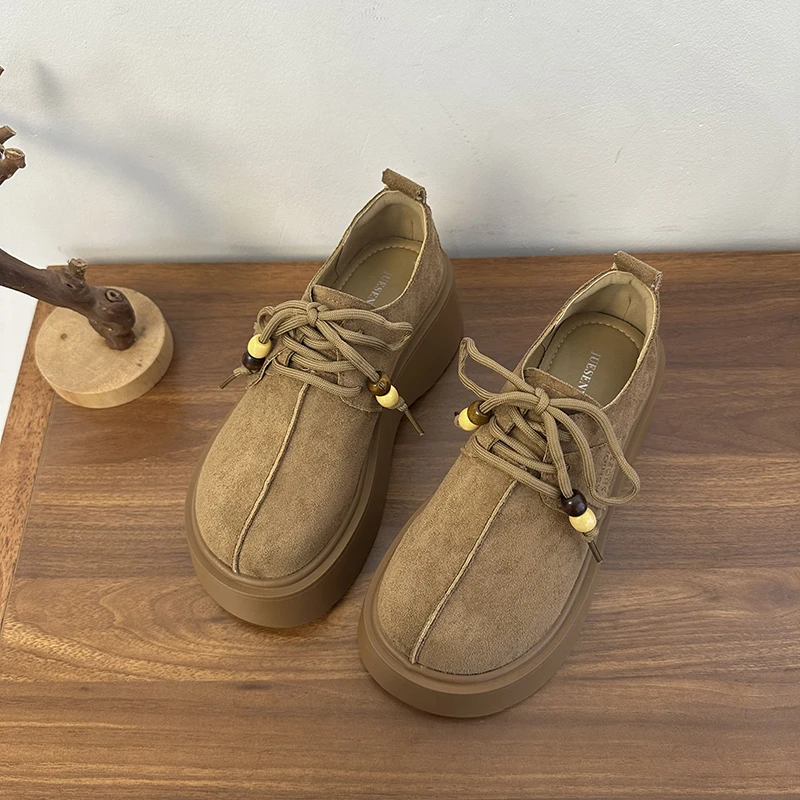 

Женские матовые туфли с большой головкой в стиле ретро, осень 2021, новые туфли на маленькой толстой подошве, модные туфли на высоком каблуке