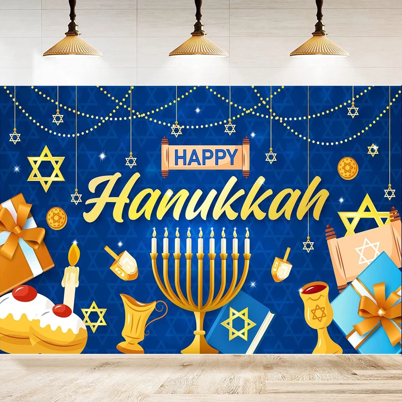 Photography Backdrop Chanukah Decor Banner Happy Hanukkah Background For Jewish Chanukah Festive Day For Home tineit Poster