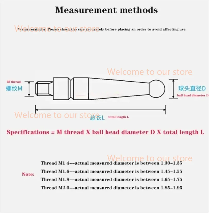 M1.4 M1.6 M1.8 M2 benang 2mm kepala OD 15mm / 44.5mm panjang Ruby kepala Pin Gauge Micrometer ujung tuas Dial indikator uji