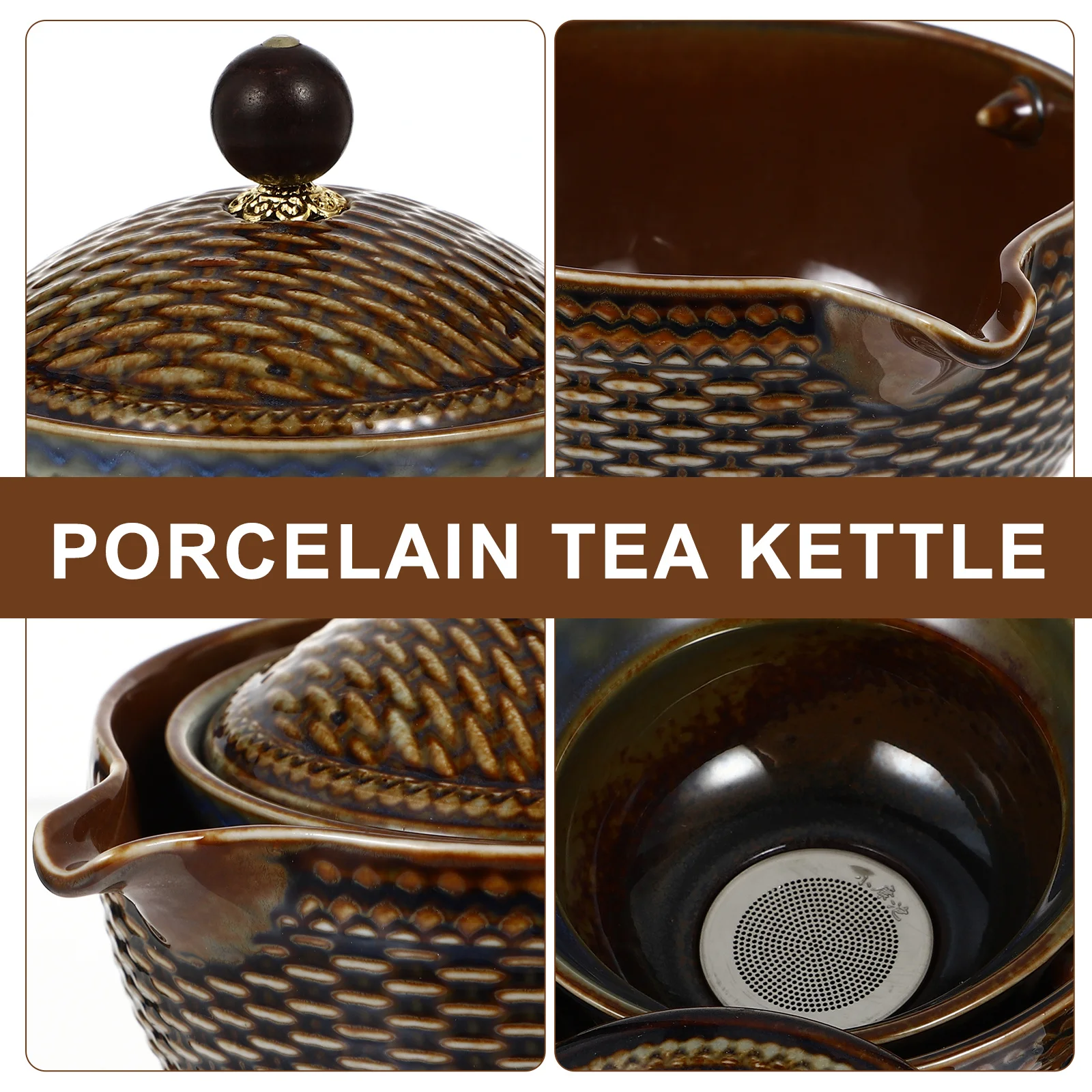 

1 Set Ceramic Automatic Teapot 360 Degree Rotary Porcelain Kettle With Filter Stainless Steel Screen Smooth Surface Desktop