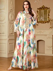 Eid Muslim Dress for Women Ramadan Print Jalabiya Party Long Dresses Abaya Long Robe Morocco Dubai Kaftan Islam Vestidos Largos