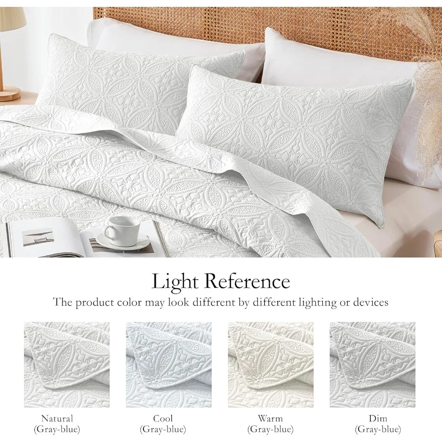 풀 퀸 퀼트 세트 화이트 마이크로파이버 경량 침대보 사계절용 초음파 엠보싱 솔리드 커버렛 부드러운 촉감