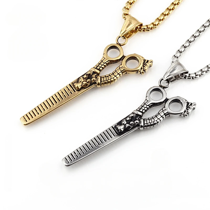 Original European and American Couple Hip-hop Personalized Necklace Trend Versatile Hairstylist Scissors Stainless Steel Pendant