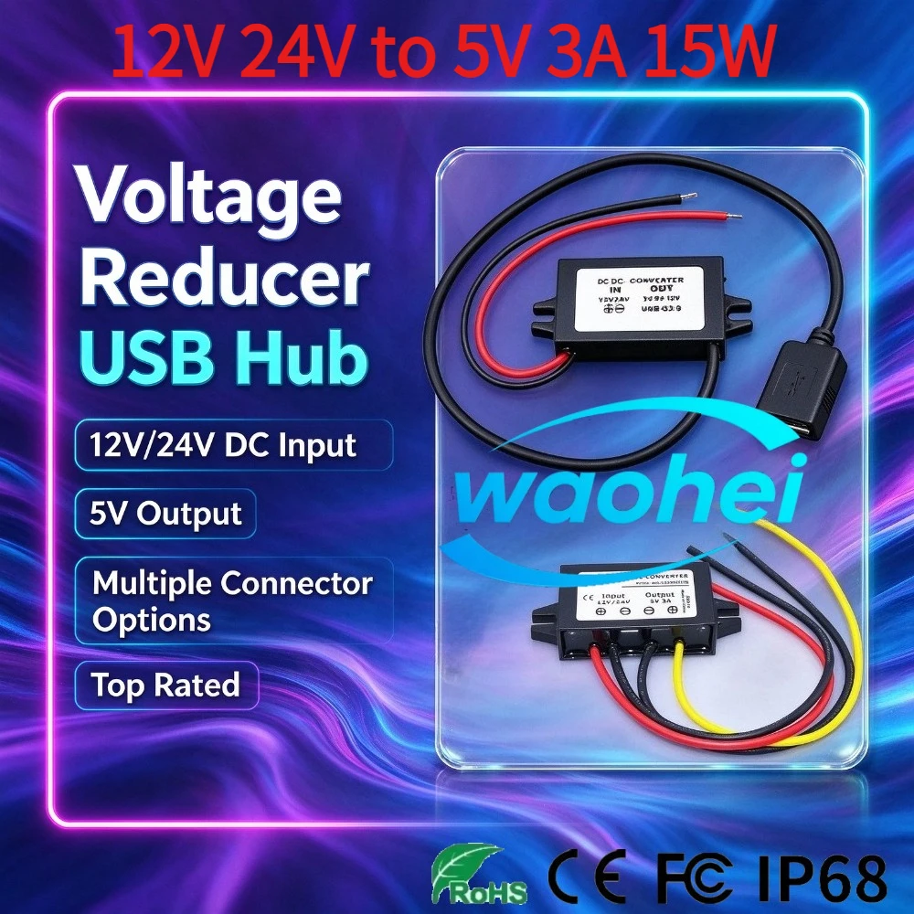 12V 24V to 5V 3A 15W DC-DC Step Down Buck Converter Regulator Power Supply Module Micro USB Mini USB Male Female Type-C Adapter