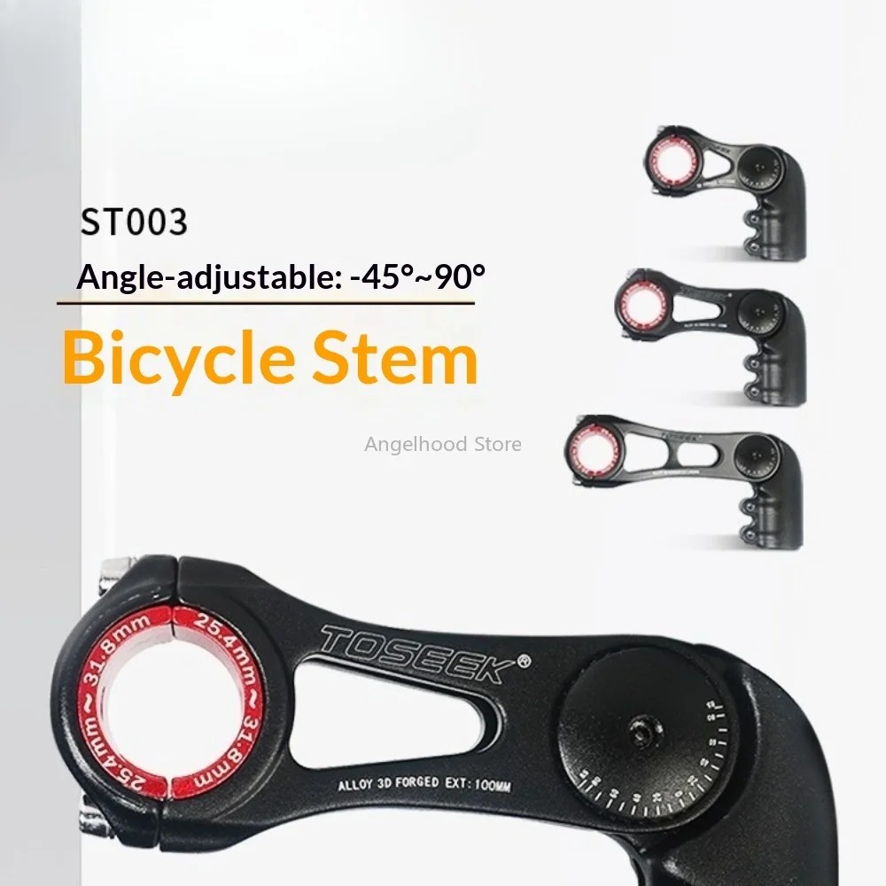 

Aluminum Alloy Bike Stem Adjustable -45 To 90 Degree Length 80mm/100mm/130mm Handlebar 25.4/31.8mm Stem Replacement Parts