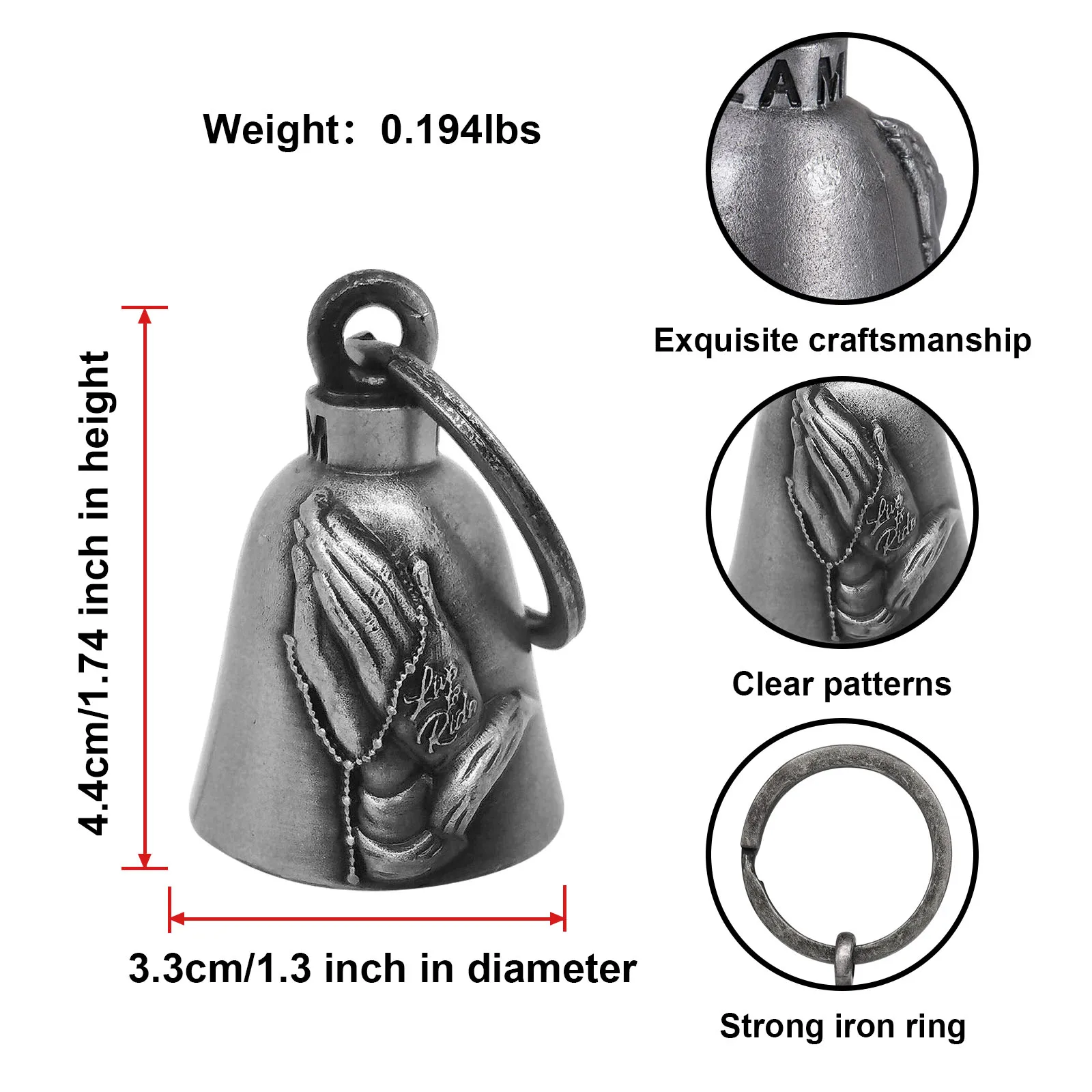 1 Pc Praying Hands 3D Motorcycle Bell Guardian Angel Drive Away Gremlin, Biker Bell for Men Women Rider Riding, Good Luck Gift