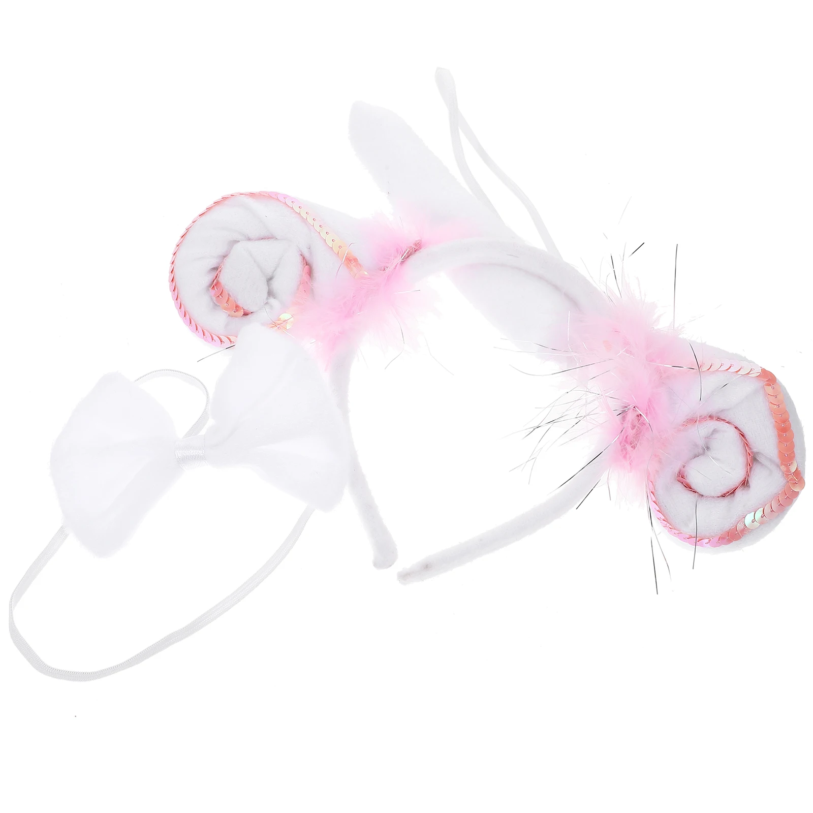 

3 Pieces Children Performance Props Pink Sequins Sheep Ears Headb Bow Tie Tail Set Cosplay Accessories Stage Dance Party