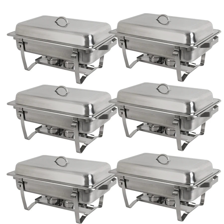 

6 Pack Stainless Steel Chafing Dish Set 8 Quart Full Size Buffet Chafer for Catering Events Party Wedding Restaurant