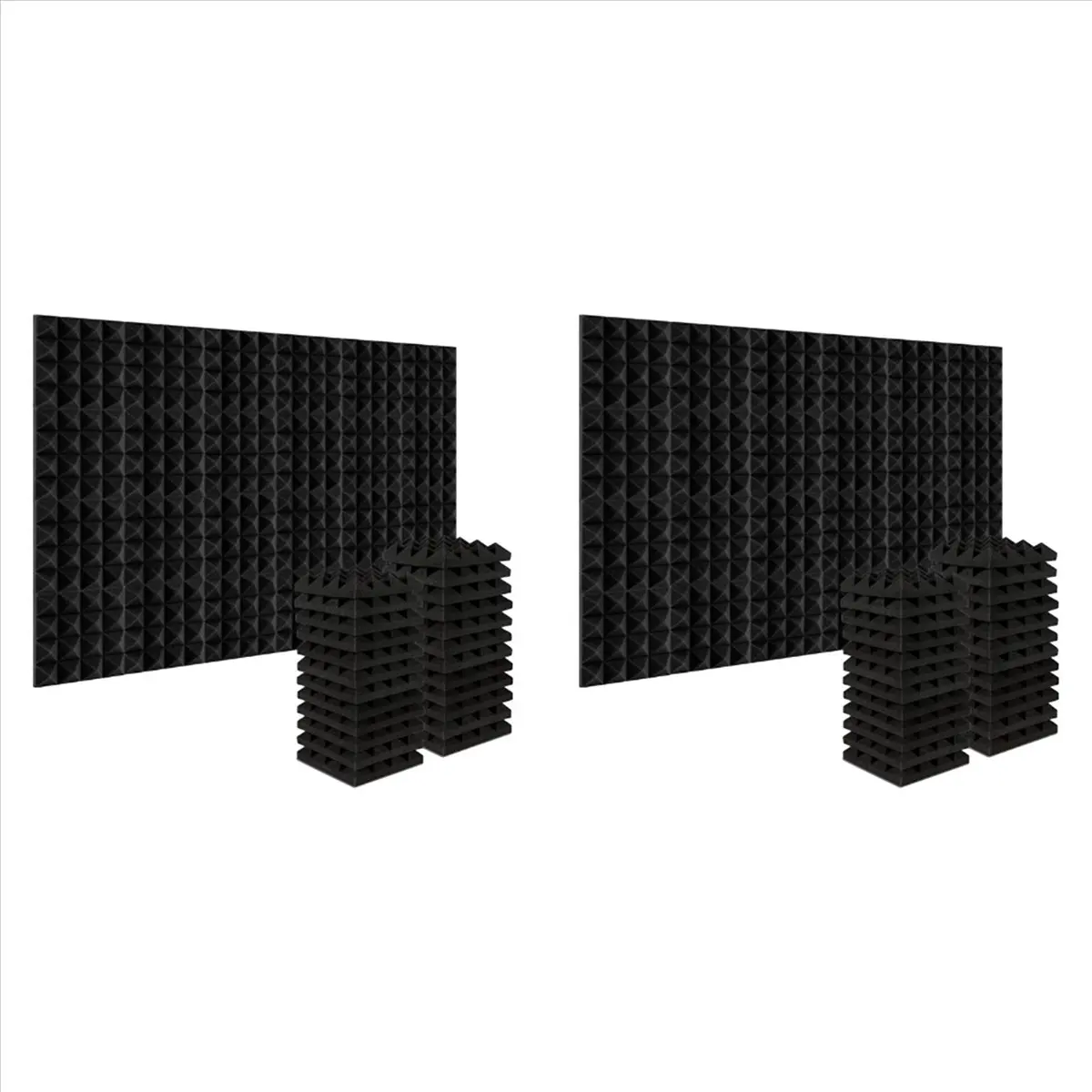 *A14E 48Pcs 25X25X5Cm Studio Acoustic Soundproof Foam Pyramid Noise Insulation Sound Absorption Treatment Panels Black