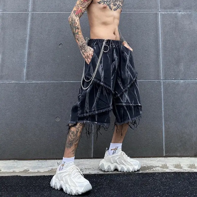 Summer Male Denim Shorts Jeans Man Baggy Men's Summer Shorts Y2K Black Punk Streetwear Hip Hop  men casual shorts