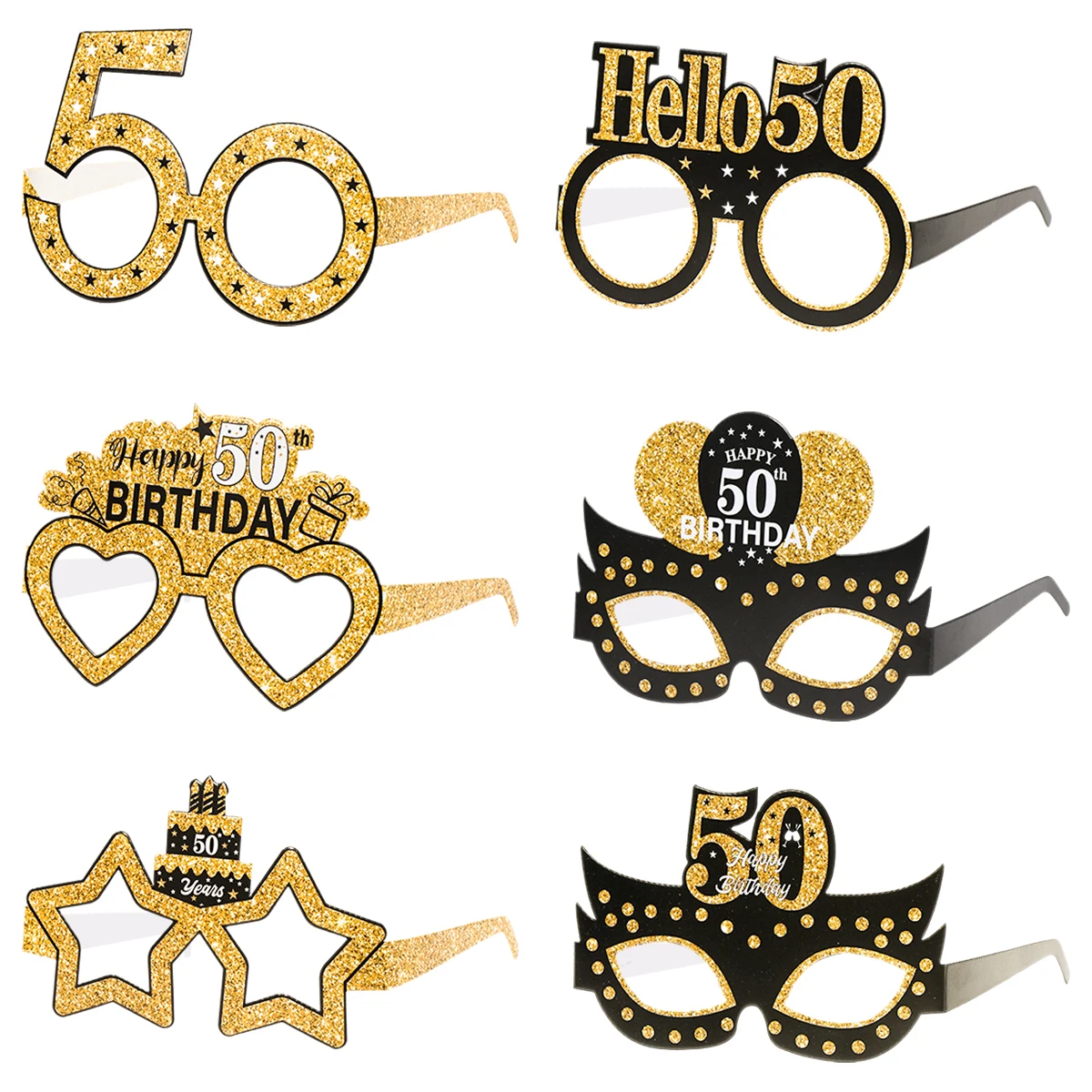 6pcs/Set 30th 40th 50th Birthday Party Paper Glasses Black Gold Happy Birthday Party Decoration 30 40 50 60 70 Year Photo Prop