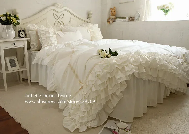 Luxury Ruffle Duvet Cover Queen Pure Cotton Bedding King Duvet Cover Lace Bed Princess Quilt Cover Duvet Set Bag in A Bed