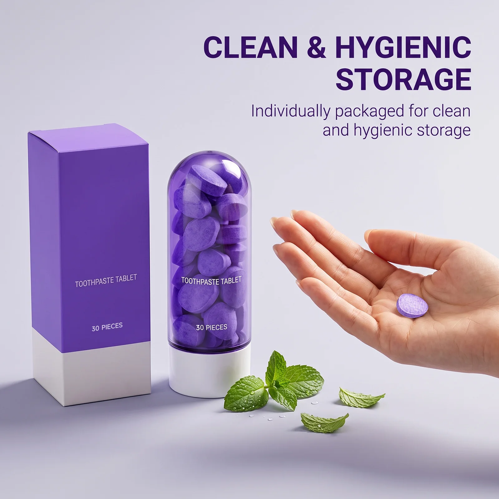Whitening Purple Chewable Toothpaste Tablets Fresh Breath Improve Teeth Yellowing Remove Plaque Outdoor Travel Toothpaste Tablet