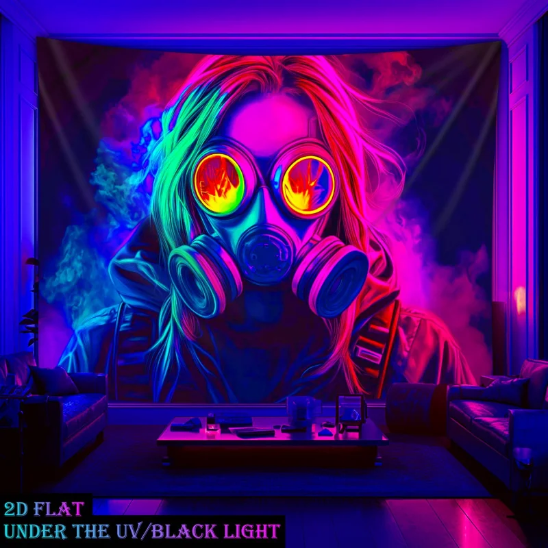 VIKAMAOversized Mask Girl Portrait im Cyberpunk-Stil, hochauflösender digitaler Wandteppich, Heimdekoration, Raumdekoration