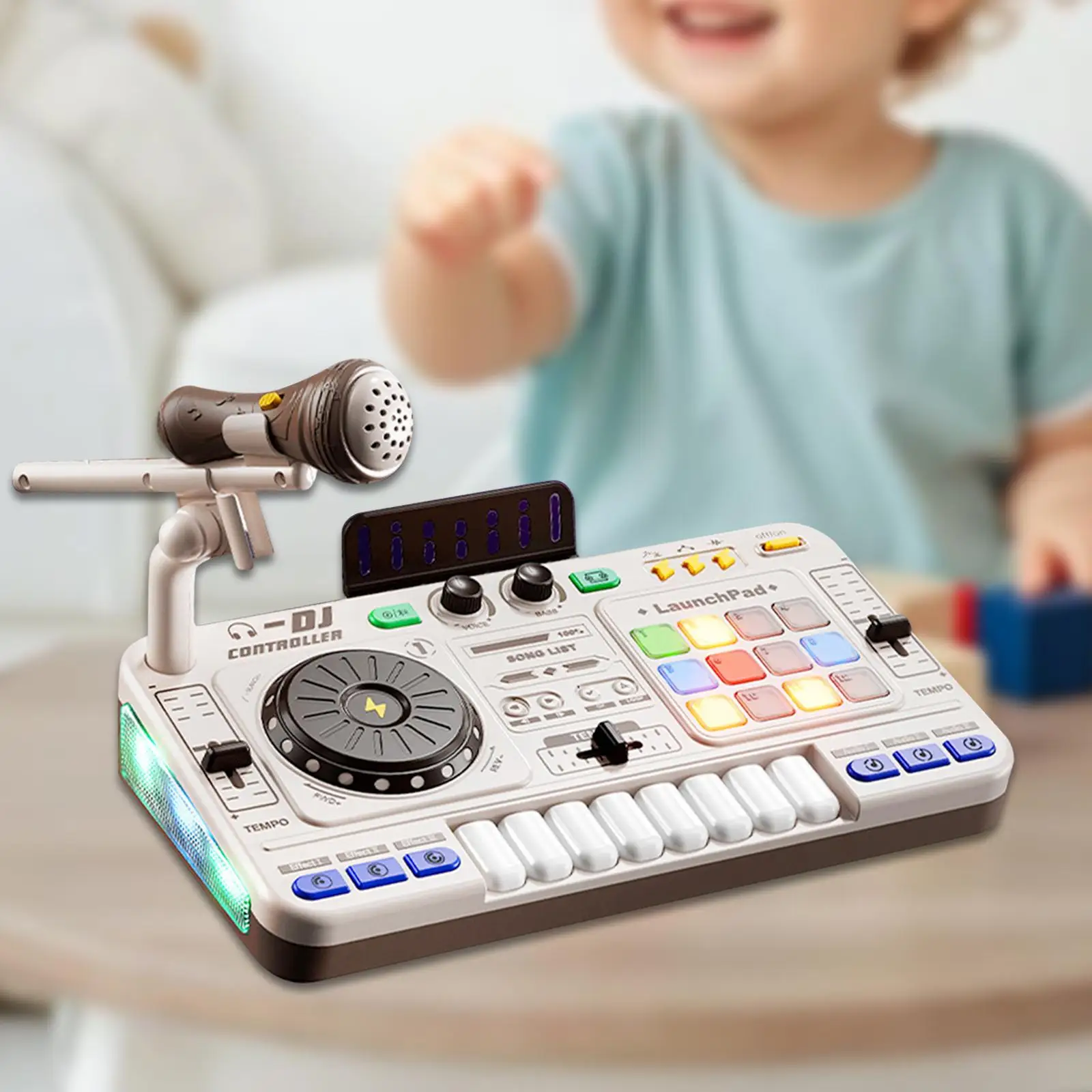 Kids DJ Mixer Toy Gaming Built in Mic Educational DJ Party Sound Board Turntable Toy for Preschool Indoor Birthday Outdoor Party