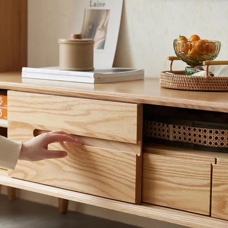 A1081 بسيط الشمال نمط الصلبة البلوط الخشب أثاث غرفة المعيشة خزانة التلفزيون مع 2 أدراج 2 أبواب حامل تلفاز حديث #3