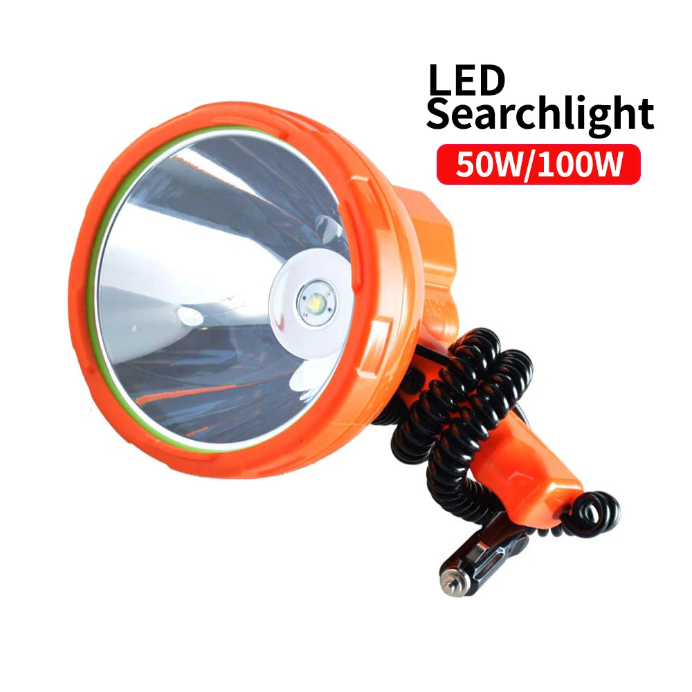 Searchlight 12V Portable Lighting Spotlight High Power Led Flashlight 100W Torch 24v Hunting Car Work Lamp 50W Fishing Camping