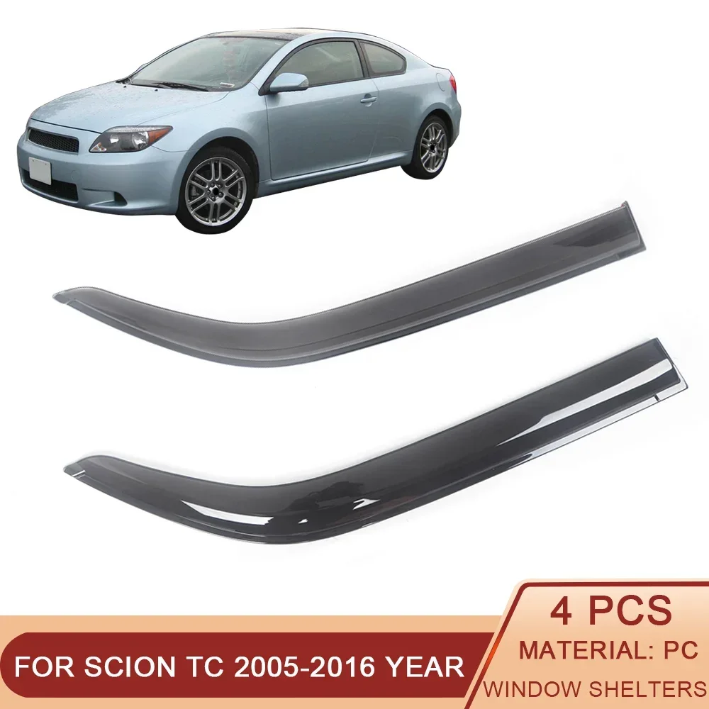 For Scion TC 2005-2016 Car Side Window Visor Sun Rain Guard Shade Shield Shelter Protector Cover Trim Frame Sticker Accessories