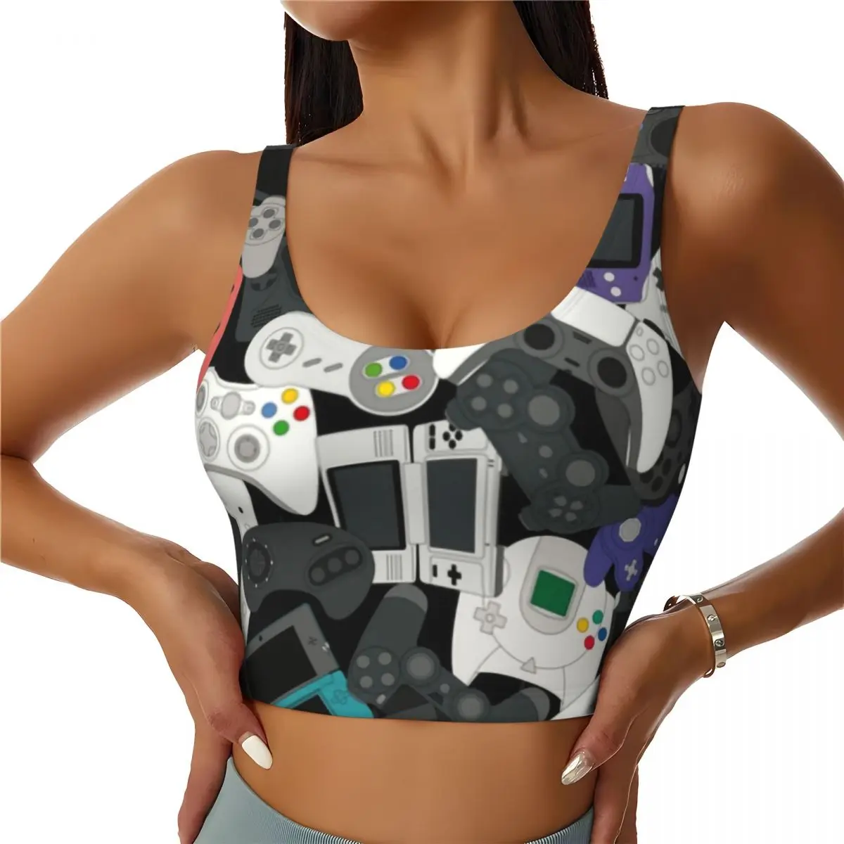 Custom High Impact Gamer Gaming Controller Sports Bra Women Video Game Lover Gym Workout Yoga Crop Top