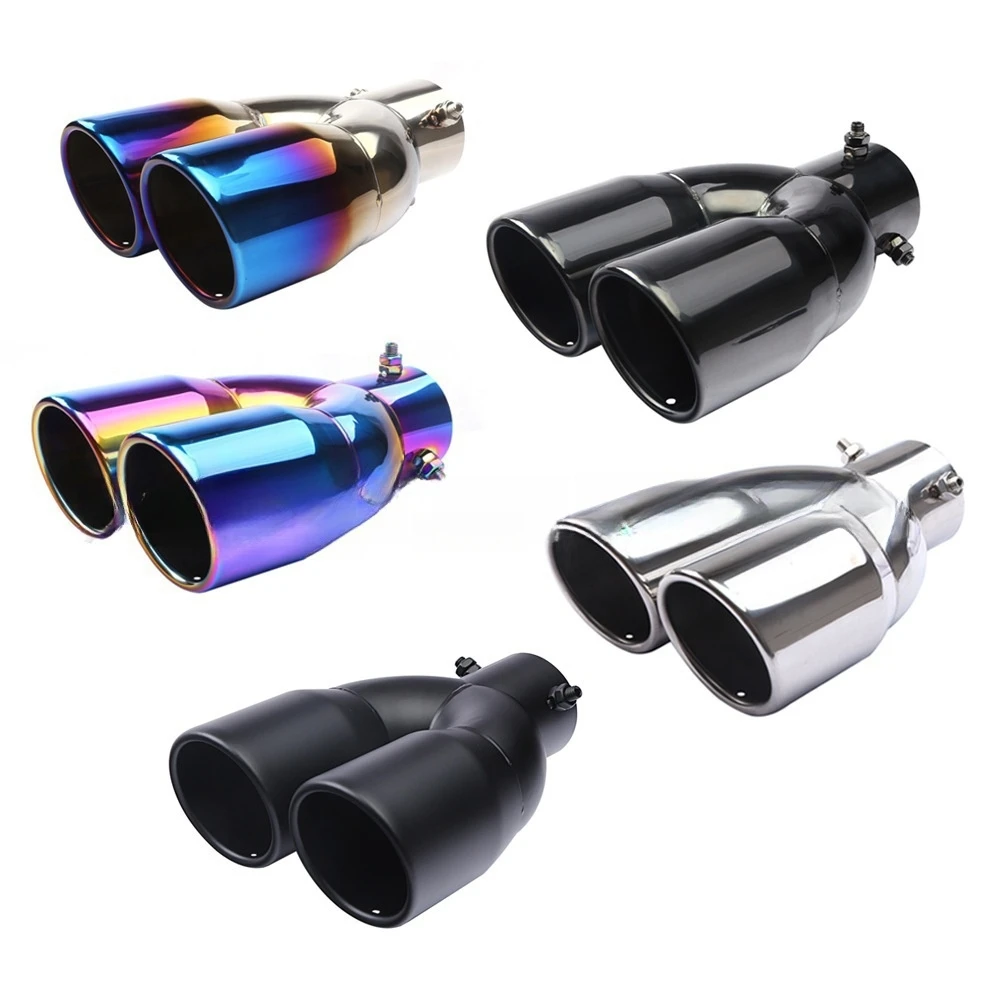 

Adjustable dual outlet straight section curved section stainless steel exhaust tailpipe 63-76mm one out of two car modification