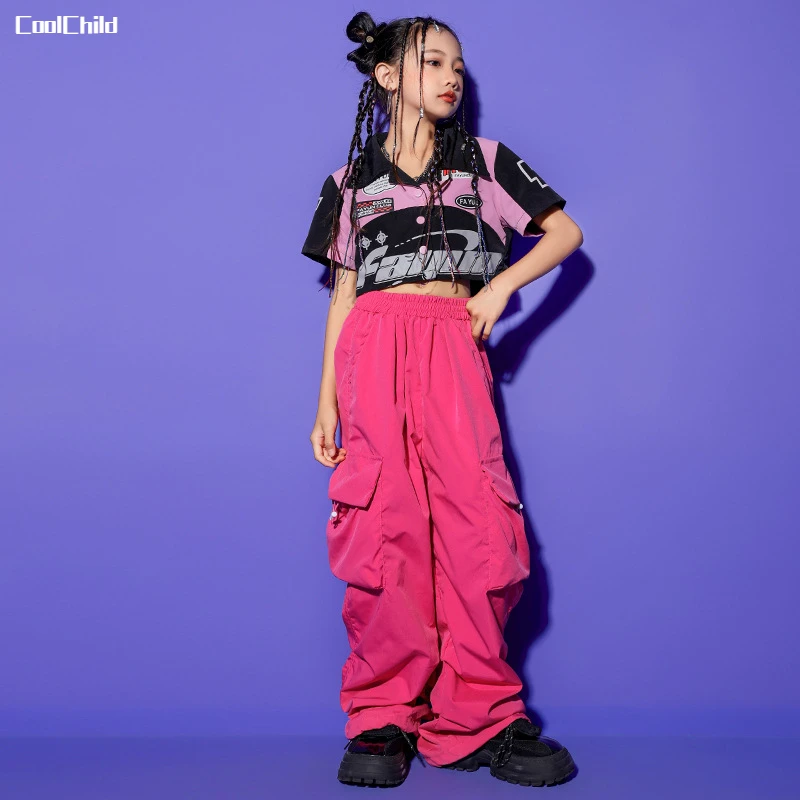 

Girls Hip Hop Motorcycle Crop Jacket Cargo Pants Outfits Children Streetwear Street Dance Joggers Kids Jazz Costume Clothes Sets