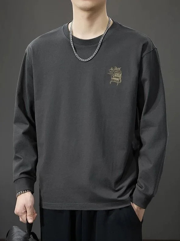 High-End American Retro Long Sleeve T-Shirt Men's Early Autumn Trendy Loose Casual round Neck Base Shirt Men Cotton Comfortab...