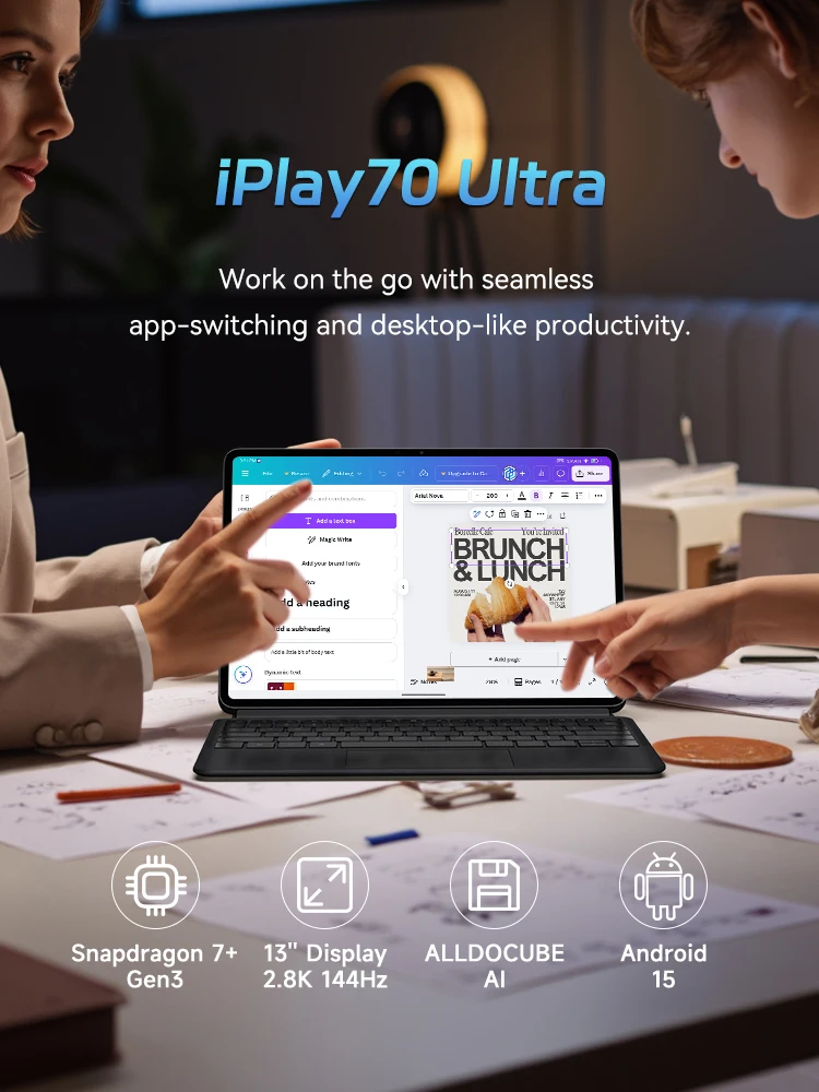 ALLDOCUBE Ultra Pad 13 ''2.8K 144Hz tablette Snapdragon 7 + Gen3 12GB 256GB 15000mAh Android 15 Cube AI Smart Pad 8 haut-parleurs