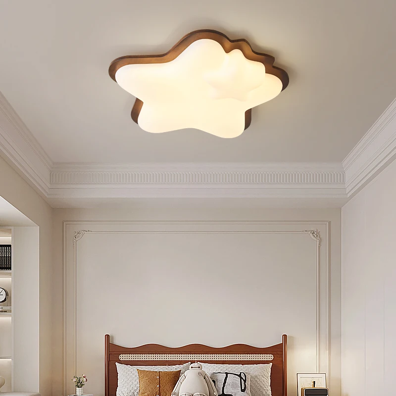 Bedroom Lamp Star Moon Ceiling Lamp Medieval Wabi-sabi Style Creative Retro Walnut Color Eye Protection Children's Room Lamps