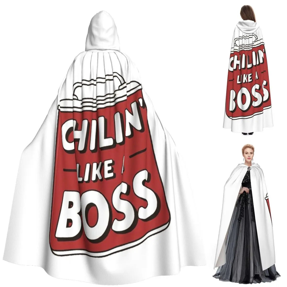

Длинный плащ с капюшоном Chillin Like A Boss, средневековый костюм ведьмы, накидка для косплея, накидка на Хэллоуин, вечеринка для взрослых, унисекс