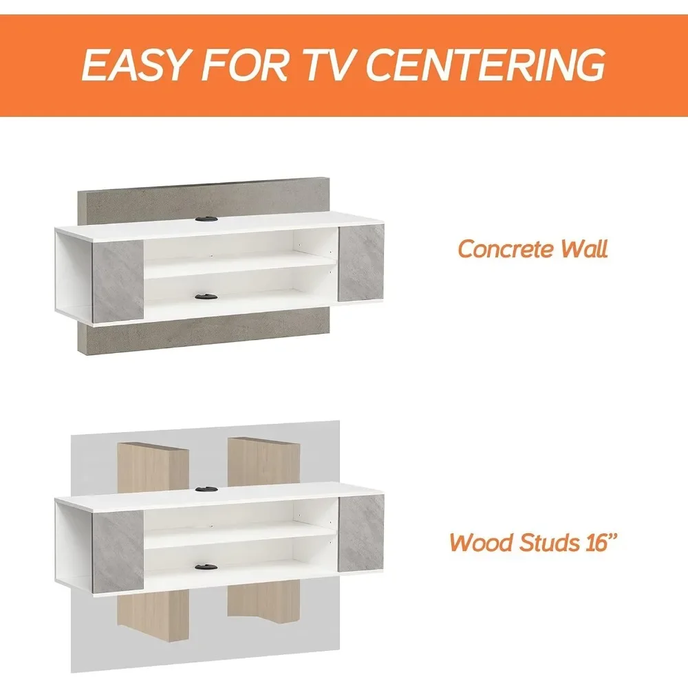 

WAMPAT White Floating TV Stand Wall Mounted Shelf Entertainment Center Floating TV Cabinet Media Console Wood Storage Hutch Unde