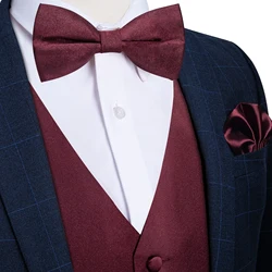 Burgundy Retro Wedding Vest for Man Accessories Fashion Sleeveless Red Wasitcoat Pre-tied Bow Tie for Business chaleco hombre