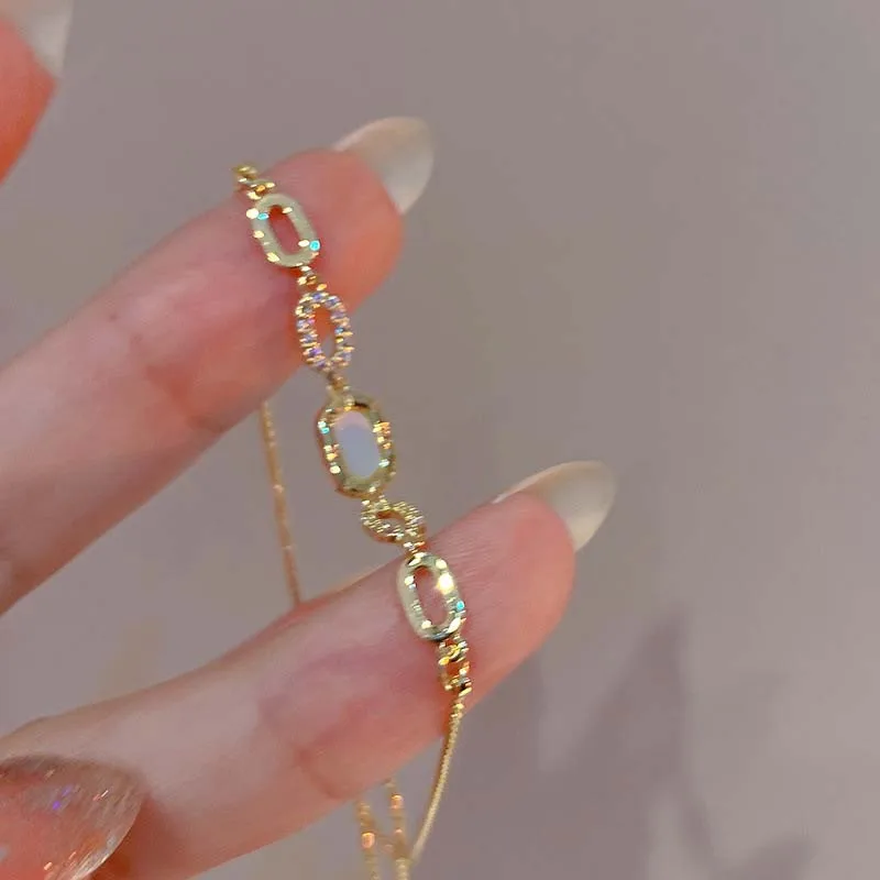 2025 جديد فاخر الزركون سلسلة أساور للنساء أنيقة الذهب اللون ساحة أوبال قابل للتعديل سوار مجوهرات الحفلات هدايا #4