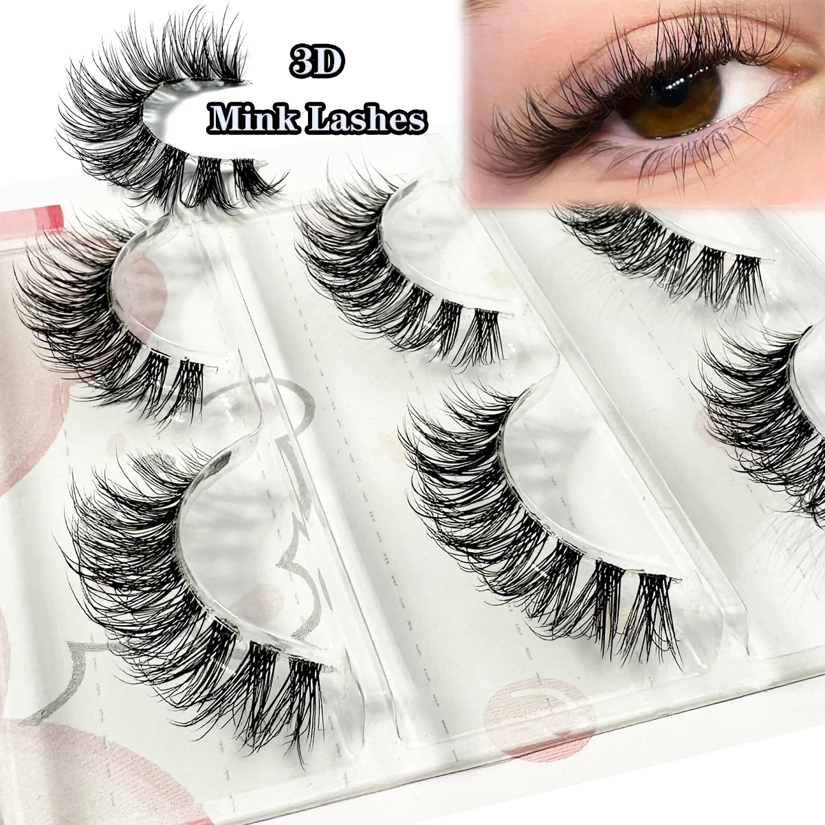 NEW 1/3Pairs Mink Lashes 3D Mink Eyelashes Invisible Band Natural Black Mink False Eyelash Full Strip cilios posticos Reusable