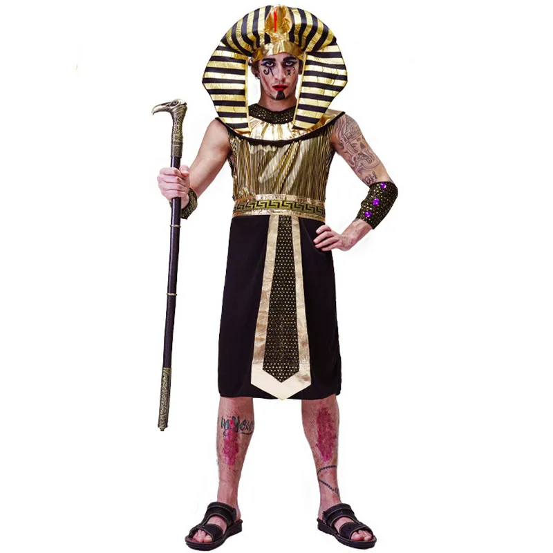 Man Halloween Egyptian Pharaoh's Robe Costume Egypt Traditional King Cosplay Carnival Purim Stage Show Role Play Bar Party Dress