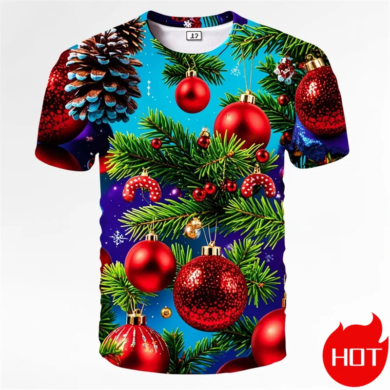 Summer Fashion 3D Merry Christmas Printed T Shirt Cute Santa Xmas Christmas Trees Graphic T-shirts Men Funny Snowflakes Y2k Tees