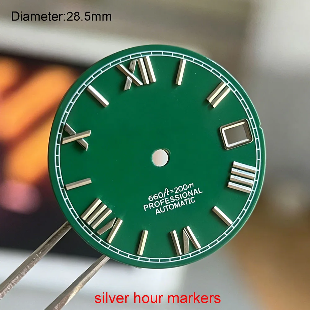 28.5mm NH35 S Logo Dial Black White Blue Green Enamel Dial for Japanese NH35 Movement Roman s Dial NH35 Hands Watch Accessories