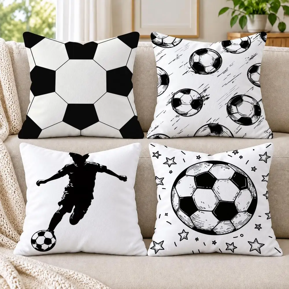 Football Player Sports Sketch Cushion Cover Soft Short Plush Pillow Cases Hidden Zipper Cutecore Sofa Bedroom Home Decor Gift