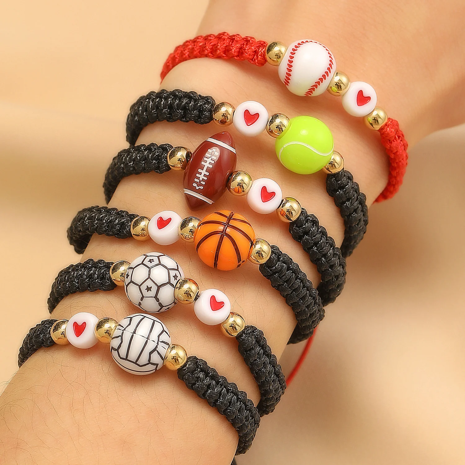 Trendy Gym Basketball Football Baseball Bracelet For Man Women Handmade Braslet Heart Beads Gift For Boyfriend Pulseras Jewelry