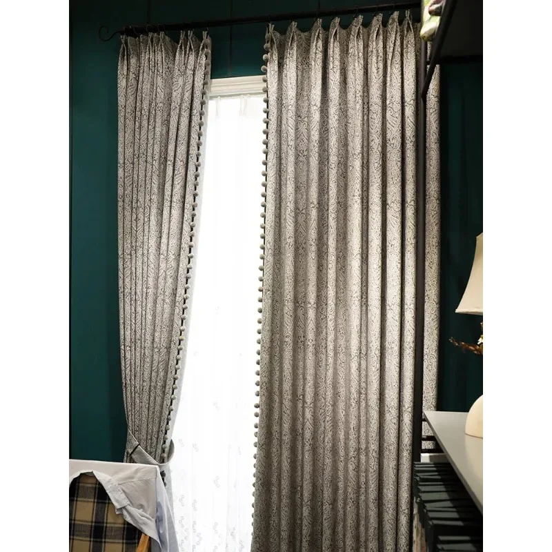 Custom  Size！！American Black Gray Jacquard Thickened Blackout Curtains for Living Room Bedroom French Window Elegant Decor