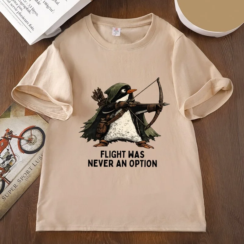 Funny Penguin T-Shirt Flight Was Never An Option T Shirt Sarcastic Dark Humor Animal T-Shirt Casual Round Neck Printed Tshirts